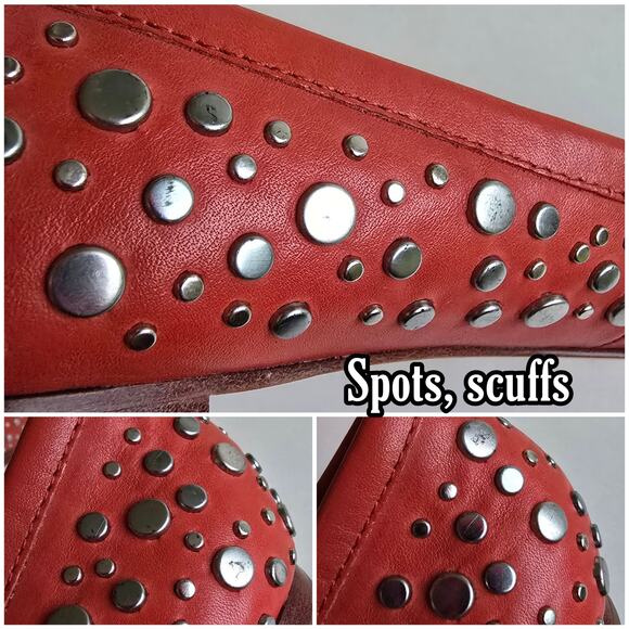 DVF Stud Flats Size 7.5 Orange Leather Silver Studded PointedToe Furstenberg Ara - Picture 9 of 13